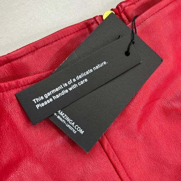 Santo by Paolo De Santo Skirt Women's XS Red Leather Zipper Back Skirt NWT - Picture 9 of 13